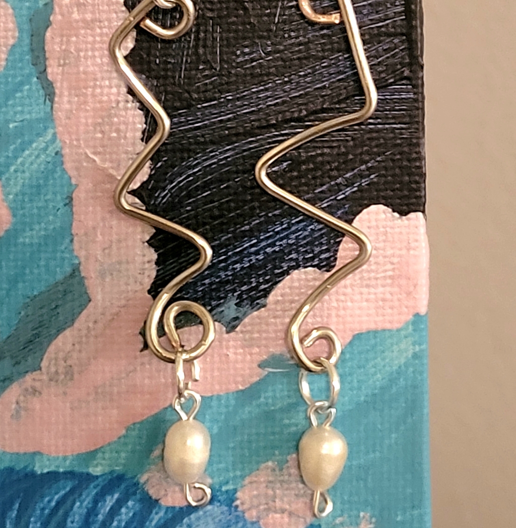 Geometric Metal And Freshwater Pearl Earrings